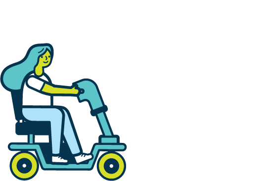 Illustration of a woman on a mobility device.