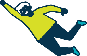 Graphic of person with right arm stretched up - leaping forward